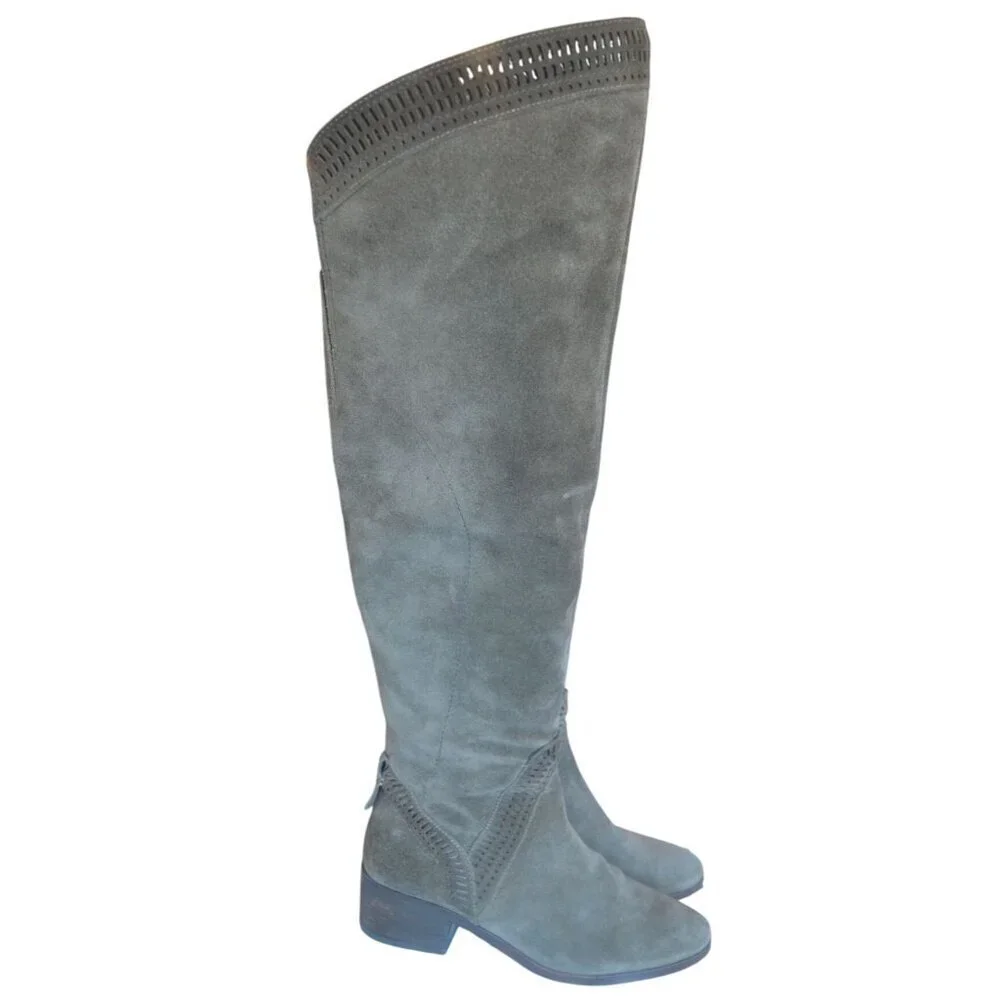 Vince Camuto Karinda Over the Knee Boot Gray Suede Size 7 Fall Casual Neutral